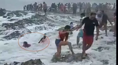 সমুদ্রের ঢেউ ভাসিয়ে নিয়ে গেল বাবা ও সন্তানকে! দেখুন সেই ভয়াবহ ভিডিও