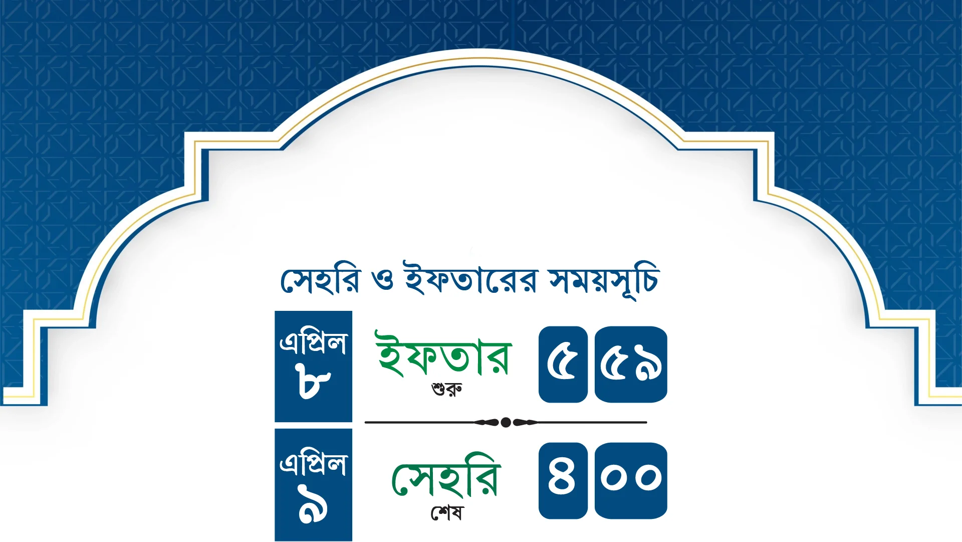 আজকের ইফতার ও আগামীকালের সেহরির সময়সূচী