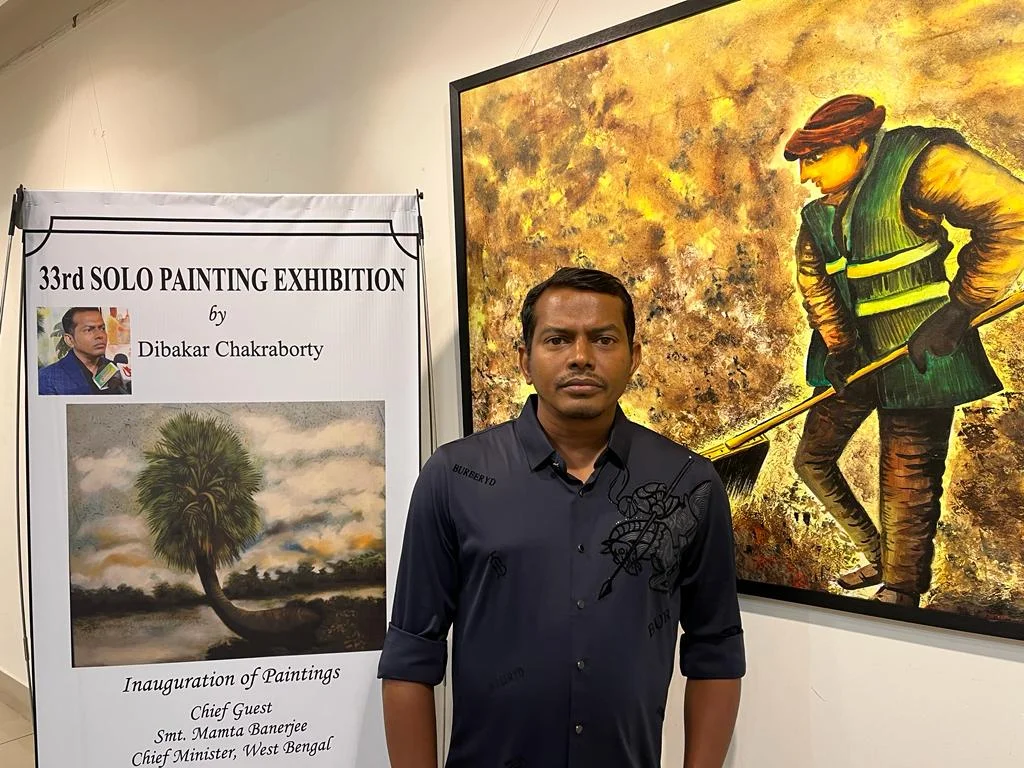 ১০০ দিনের শ্রমিকদের কাজের বঞ্চনার প্রতিবাদ, চিত্রশিল্পী দিবাকর চক্রবর্তীর ছবিতে