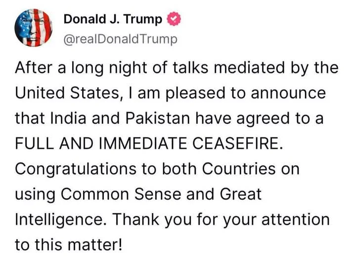 যুদ্ধ বিরতিতে সম্মত ভারত-পাকিস্তান