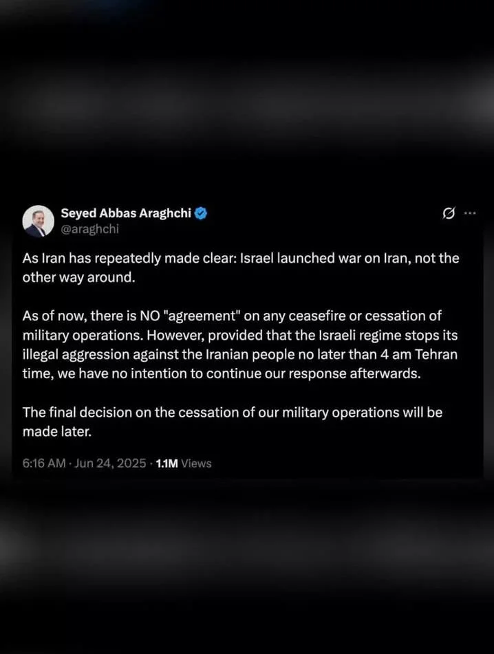 ট্রাম্পের সংঘর্ষ বিরতির দাবি ওড়ালেন আব্বাস আরাঘচি