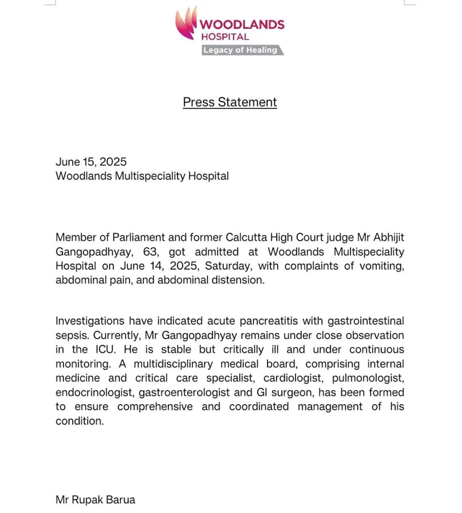 হাসপাতালে ভর্তি অভিজিৎ গঙ্গোপাধ্যায়, শারীরিক অবস্থা স্থিতিশীল