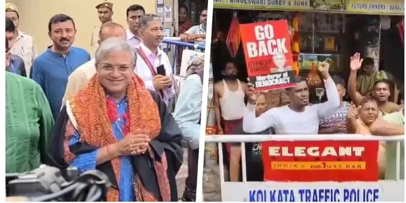 কালীঘাটে পুজো দিতে গিয়ে বিক্ষোভের মুখে মুখ্য নির্বাচন কমিশনার, কালো পতাকা ও ‘ফিরে যান’ স্লোগান