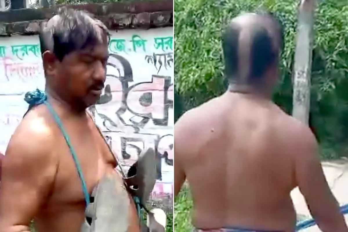 দুর্নীতির অভিযোগ, তৃণমূল নেতার মাথা অর্ধেক মুড়িয়ে, জুতোর মালা পরিয়ে ঘোরানো হল গ্রামে  