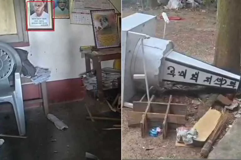 পতাকা লাগানো ঘিরে গোঘাটে আক্রান্ত সিপিএম, ভাঙচুর পার্টি অফিস ও বুদ্ধদেবের ছবি